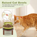 SPUNKYJUNKY Shallow Elevated Cat Bowl with Acacia Wood Stand Wide Raised Ceramic Cat Dishes Whisker Friendly Pet Food an