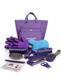 Horse Grooming Kit (12-Piece): Brushes, Storage Bag, Sweat Scraper, Mane Comb, Grooming Gloves - Purple Horse Gifts for 