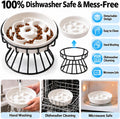 Raised Slow Feeder Cat Bowl - Ceramic Cat Slow Feeders with Stand - White