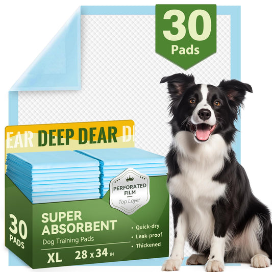 DEEP DEAR Extra Large Dog Pads 28"x34", 30 Count Thicker Puppy Pads XL, Super Absorbent Pee Pads for Dogs, Disposable Incontience Underpads for Doggies, Cats, Rabbits, Pups, Leak-Proof Pet Potty Mats
