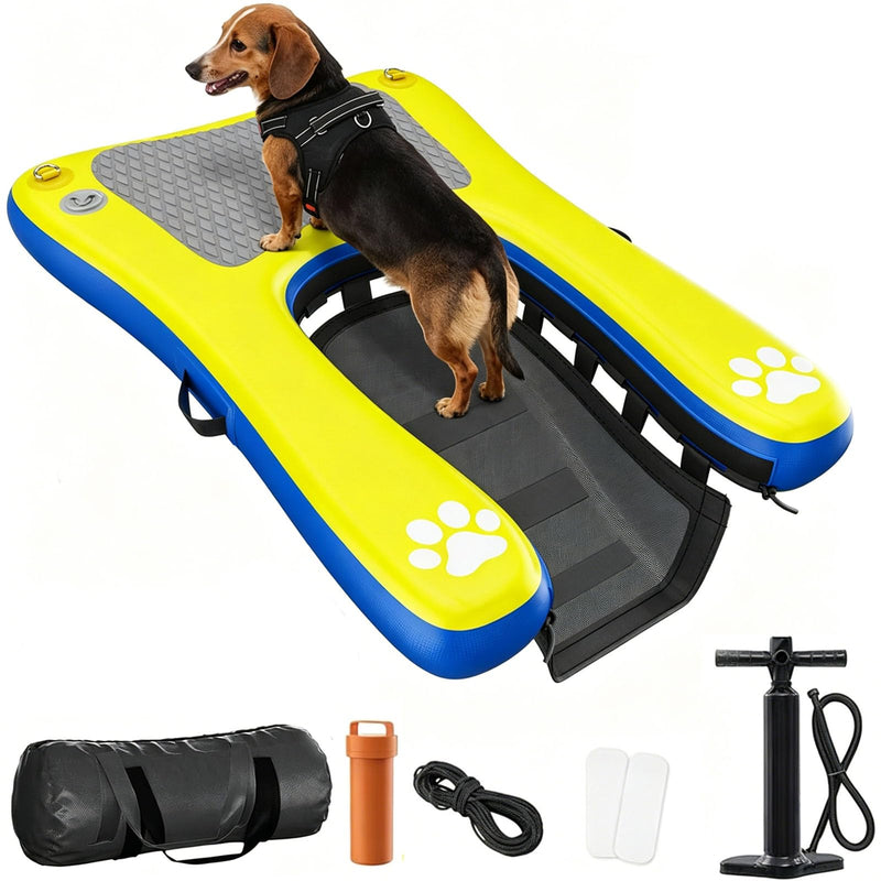 Inflatable Dog Boat Ramp for Puppy Small Dogs, Inflatable Floating Dock Platform with Anti-Slip EVA Foam Safe & Easy Water Access, Dog Water Ramp Floats for Boat, Inground Pool, Lake