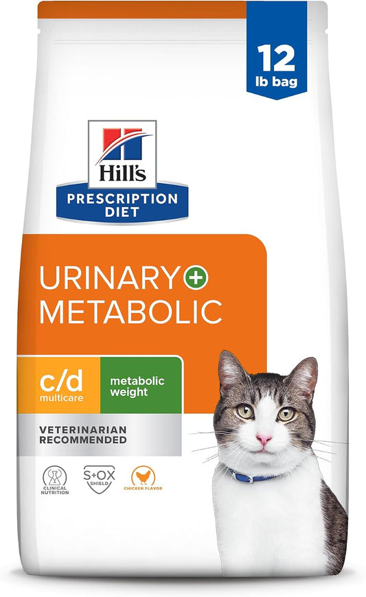 Hill's Prescription Diet c/d Multicare + Metabolic Weight Dry Cat Food, Chicken, 12 lb. Bag