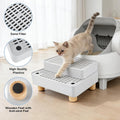 Adjustable 2 Steps Litter Box Ramp, Cat Litter Catcher Mat with Wooden Feet, Filter Function, Litter Box Step for Small & Elderly Cats, Fits Automatic Litter Boxes (Light Grey)
