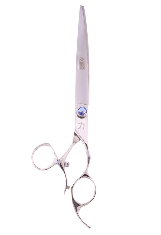 ShearsDirect Japanese 440C Stainless Steel Curved Shear with Swivel Off Set Handle Design, 8-Inch
