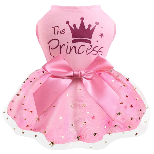 Idepet Princess Dog Dress Tulle Puppy Skirt Pet Apparel Dog Tutu with Bowknot,Birthday Dresses Daisy Sleeveless Holiday Clothes for Small Dogs Girls and Cats, Small