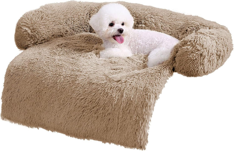 HACHIKITTY Calming Pet Sofa Bed Mat, Washable Fluffy Couch Cover for Dogs and Cats, Anti-Slip Bottom (37