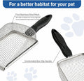 Stainless Steel Metal Cat Litter Scoop with 3.8mm Mesh, Sticky Hang Hook