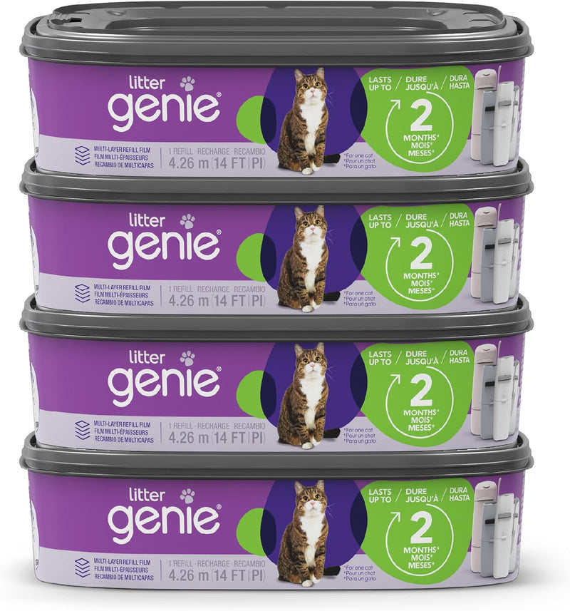 Litter Genie Standard Square Refill Bags, 4-Pack, 56 ft of Continuous Film