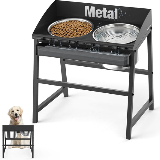 Spill Proof Tilted Elevated Dog Bowls for Large Breed, 15“ Tall Raised Dog Bowl with Stand, Stainless Steel Dog Food Bowl & Water Bowl Set for Indoor & Outdoor Use, Easy Clean Large Dog Bowl Dog Dish