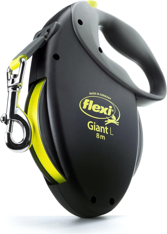 FLEXI Giant Tape Retractable Dog Leashes for Large Dogs Upto 110 lbs. – 26 ft., Black | Tangle Free Pet Walking Leash with One-Handed Brake, Pause, Lock | German Quality Product