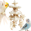 Vildroohowl Natural Bird Toys for Quaker Parrot, Lovebird, Parakeet, Cockatiel & Conure – for Chewing, Shredding & Foraging, Corn Husk, Wood & Vine with Leather Cord for Small & Medium Birds