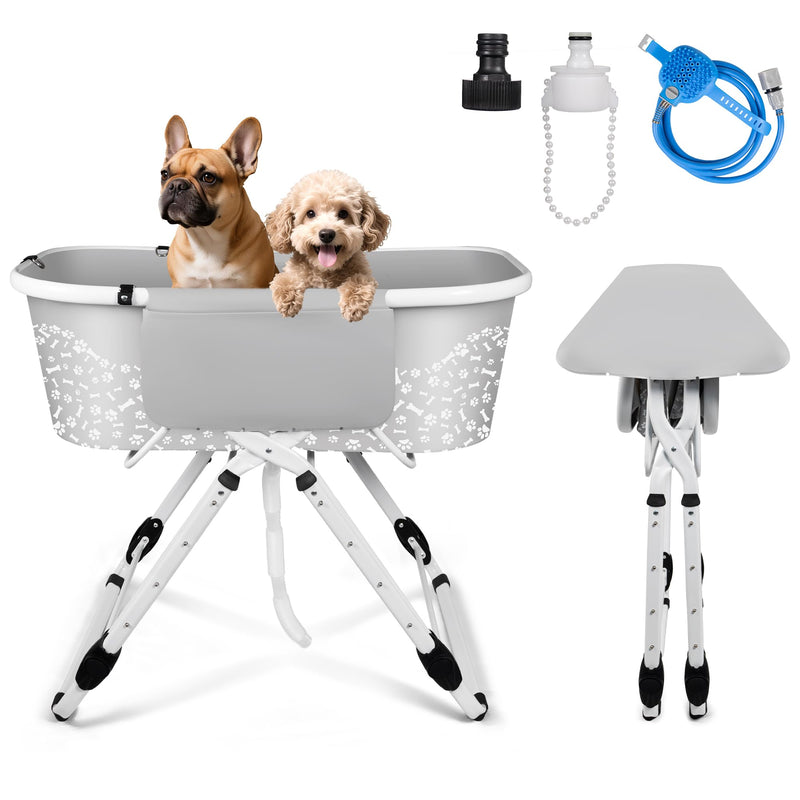 BACOENG Portable Dog Bathtub, 5 Height Adjustable Dog Washing Station, Dog Tubs for Bathing and Grooming, Pet Bath Tub for Small to Large Dogs, Indoor and Outdoor Use