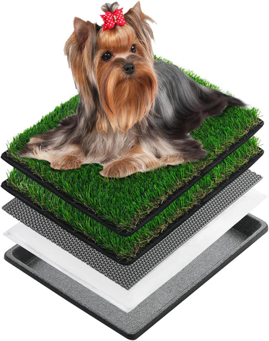 MEEXPAWS Dog Grass Pee Pads for Dogs with Tray | Extra Small 17 x 13 in for Puppy Less Than 6 lbs | 2× Artificial Grass 