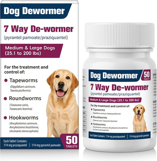 AETHER 7-Way Dewormer for Large Dogs & Puppies Over 25 lbs, Broad-Spectrum Worm Support for Tapeworm, Roundworm & Hookwo