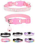Aecllcea Cat Collars for Girl Cats with Rhinestone Soft Velvet,Breakaway Cat Collars with Bell,Adjustable Safe Kitten Collar (Pink)