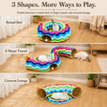 LUCKITTY Large Cat Tunnel Bed Under Christmas Tree with Fluffy Toy Balls, Small Cushion and Flexible Design- 10 inch Diameter, 3 ft Length- Great for Cats, and Small Dogs, Rainbow Wave Color