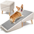 Dog Stairs for Small Dogs 16" H - Upgraded Non-Slip Dog Ramp for Couch, Foldable 2-in-1 Pet Ramp and Ottoman, Pet Stairs for Puppy, Pet Steps with Solid Wood Frame (Beige)