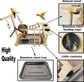 Parrots Playground Bird Play Stand Natural Wood Parrot Perch Gym Playpen Parakeet Nest with Feeder Cups Ladders Lovebird