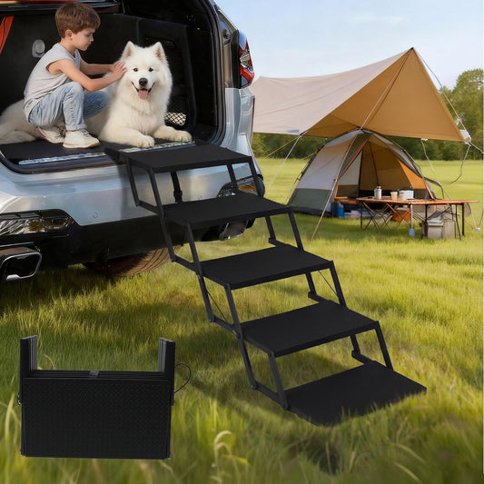Dog Steps for Car, Truck, SUV, Dog Ramps for Cars with High Traction Surface, Portable Waterproof Dog Stairs for Large D