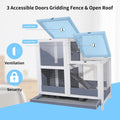 2-Story Guinea Pig Cages Wooden Indoor Rabbit Hutch Hamster Cage with Openable Roofs, Removable Tray and Wide Ramp, Smal