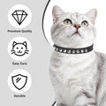DILLYBUD Leather Cat Collars for Boy Girl Cats with Bell and Safety Elastic Belt, Personalized Rivets Stud Adjustable Safe Buckle Collar with Skull Charm for Kitty Small Pets, Black