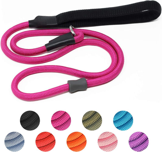 Strong Slip Rope Dog Training Leash (4ft) - Heavy Duty Durable Braided Nylon Lead with Rubber Stopper & Padded Handle - 
