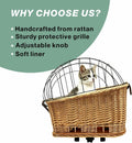 Wicker Dog Bike Basket with Protective Grille, Rear Carrier for Small Pet