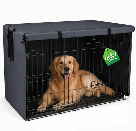 Pawise Dog Crate Cover,Heavy Duty Polyester Dog Kennel Cover for Wire Crates,Windproof & Waterproof Sunshade with Double Door & Roll-Up Windows,Machine Washable, Indoor & Outdoor Use (Grey 48 Inch)