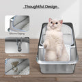 Stainless Steel Litter Box with Metal Lid and Scoop - Enclosed Metal Litter Box for Large Cats, Rust-Resistant, Odor-Con