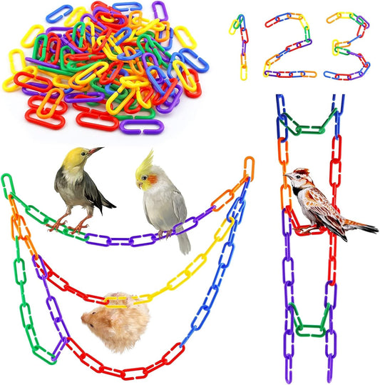 JIALEEY 100PCS Plastic Chain Links, Children's Learning Toy, Mix Color Rainbow DIY C-Clips Chains Hooks Swing Climbing C