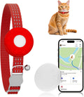 Cat GPS Tracker for Cats, Cat GPS Tracker Collar with Safety Elastic Buckle, Compatible with Apple Find My App (Only iOS), No Monthly Fee, Red