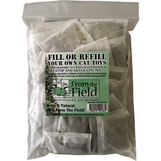 from The Field | Catnip Tea Bags | Ultimate Blend of Catnip & Silver Vine | Biodegradable, Non-GMO, Chemical-Free Refill Packs for Cat Toys | Safe, Potent, Mess-Free | 20 Pack, Made in USA