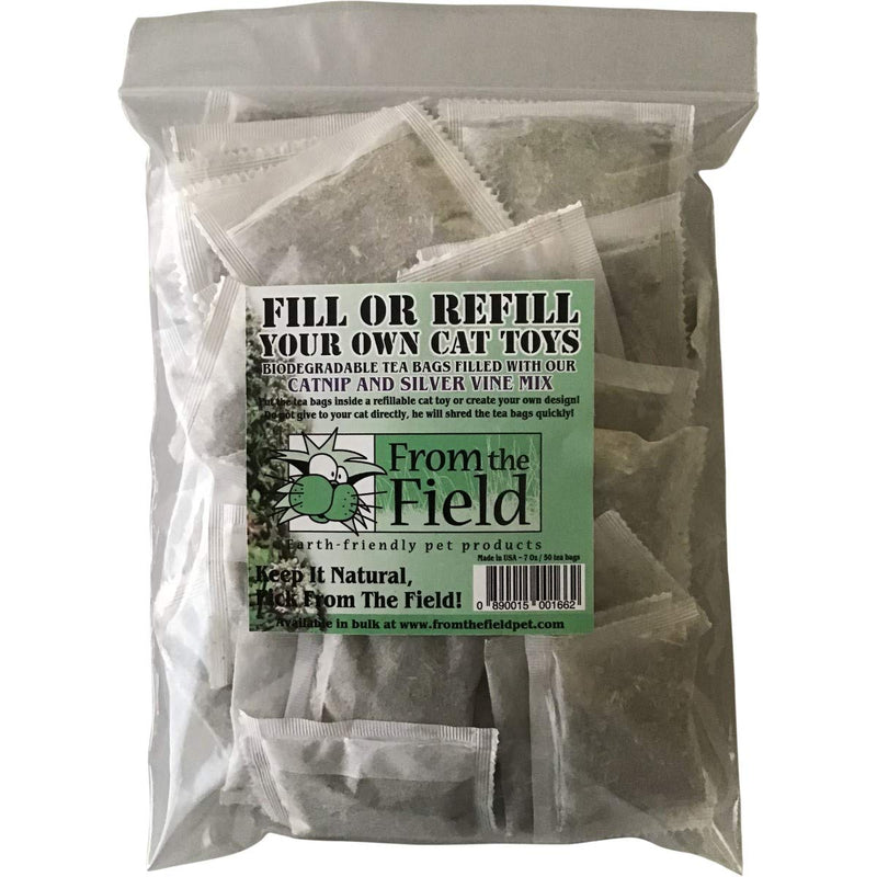 from The Field | Catnip Tea Bags | Ultimate Blend of Catnip & Silver Vine | Biodegradable, Non-GMO, Chemical-Free Refill Packs for Cat Toys | Safe, Potent, Mess-Free | 20 Pack, Made in USA