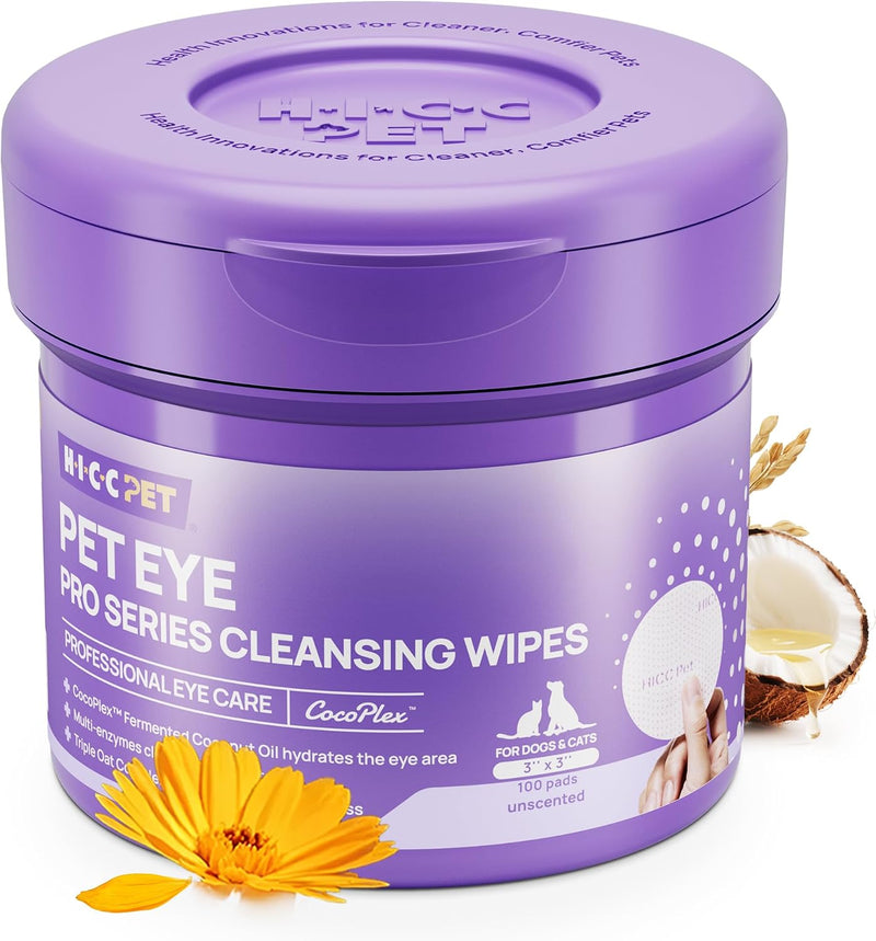 HICC PET Pro Eye Wipes for Dogs & Cats, Pet Face Wipes, 100 Count