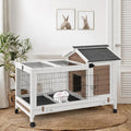 Rabbit Hutch Indoor Bunny Cage Outdoor Wood House with Wire Mesh,Brown