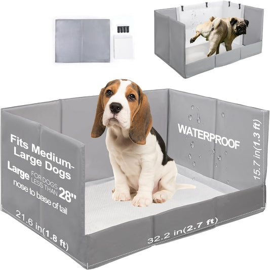 HQ4US 4LEGS Dog Litter Box, Pee Pad Holder Foldable, Indoor Dog Potty Tray for Puppy & Medium Dogs, High Walls, Seamless, No Assembly, Waterproof, Easy to Clean, No Spill,Portable for Travel