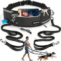 Qltytoy Hands Free Double Dog Leash for Two Dogs,240LB Heavy Duty Retractable with Partitioned Pouch Adjustable Waist for Walking Running Jogging Hiking Biking Training for Medium/Large(Not for＜25LBS)