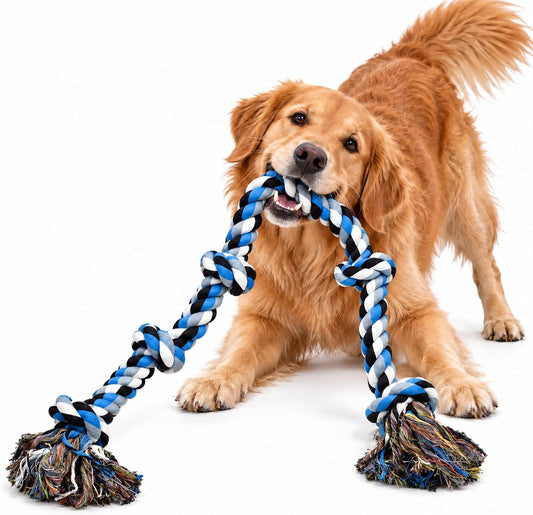 LECHONG Dog Toys for Aggressive Chewers Tough Rope Chew Toys for Large and Medium Dog 3 Feet 5 Knots Indestructible Cotton Rope for Large Breed Dog Tug of War D