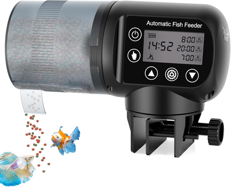 AQQA Automatic Fish Feeder for Aquarium, Moisture-Proof LCD Timer Dispenser