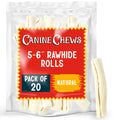 Canine Chews 5-6" Dog Rawhide Retriever Rolls - Pack of 20 Extra Thick Dog Rawhide Chews - 100% Real & All-Natural Beef Rawhide Bones for Small Dogs - Healthy Single-Ingredient Natural Rawhide Rolls