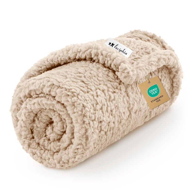Luciphia Premium Fleece Dog Puppy Blanket Soft Pet Sherpa Calming Cat Blanket Throw for Small Medium Dog Cat(Beige,30x20 inches)