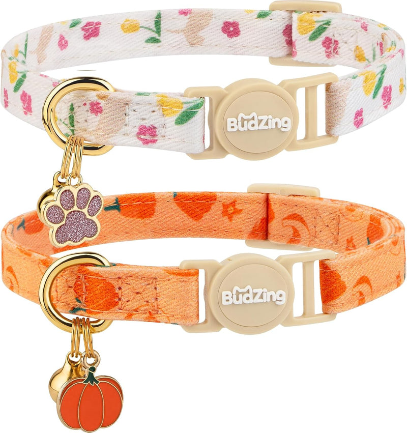 2 Pack Cotton Cat Collar Cute Kitten Collar White Puppy and Orange Pumpkin