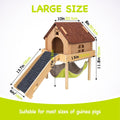 BESNEW 3 in 1 Enlarged Guinea Pig Hammock,Wooden Guinea Pig Hideout with House & Platform & Stairs Small Animal Toys for