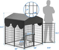 4x4x4.5ft Outdoor Dog Kennel, Metal Heavy Duty Dog Run with Rotating Door & 2 Adjustable Bowls, Dog Kennel Outside with 