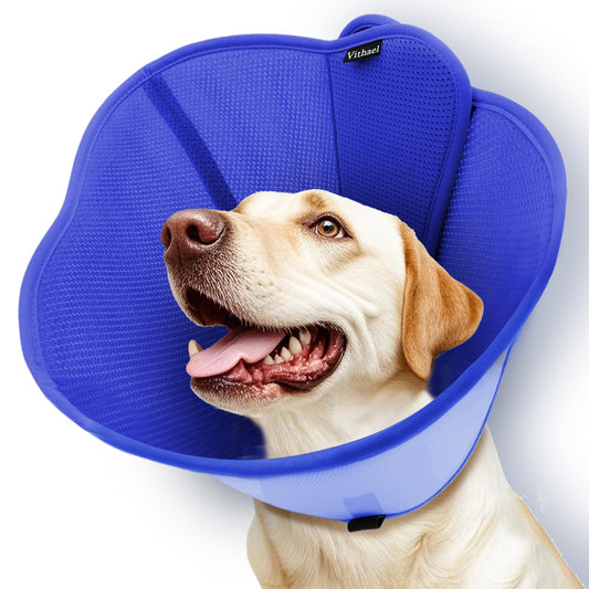 Vithael Upgraded Dog Cone Collar for Large Medium Dogs, Soft Dog Cone with Double-Layer Design, Adjustable Pet Recovery Collar for Dogs After Surgery, Elizabethan Collar (L, Blue)