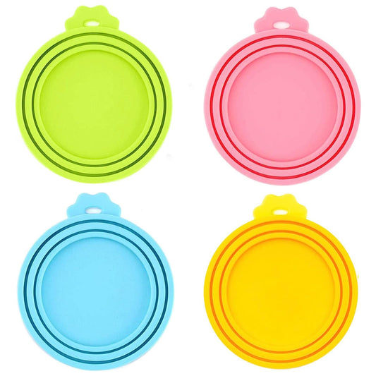 IVIA PET Food Can Lids, 4 Pcs Silicone Pet Food Can Covers for Dog & Cat Food, One Tin Cap Fit Most Standard Size Dog Cat Food Canned（Multicolor）…