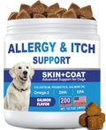 Dog Allergy Chews 200ct, Dog Allergy and Itching Skin Relief Bites Anti-Itch Skin & Coat Supplement Immune Support with Colostrum for Itchy Skin and Itchy Ears Licking Paws for Dogs Seasonal Allergies