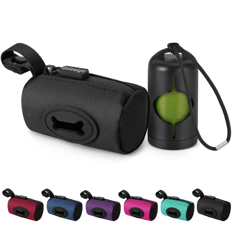 Gobeigo【Easy Pull-Out Version】 Dog Poop Bag Holder,【2-in-1 Hard Plastic Insert & Soft Fabric Bag】Snap-On Strap Dispenser Fits Retractable and Standard Leashes with 1 Roll Bags (Black)