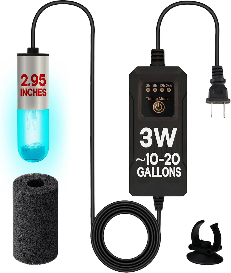 3W Mini UV Light for Aquariums with 4 Timer Modes | UV-C Clean Light for Use in Sump Areas, Filters, Top Filter Boxes & 