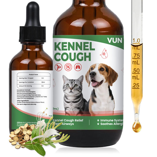 Kennel Cough Treatment Drop for Dogs &Cats,Help Wet and Dry Cough Relief,Seasonal Throat Discomfort, Natural Herbal Cough Liquid with Licorice,Ginger for All Breeds & Sizes,2 fl oz Bacon Flavor